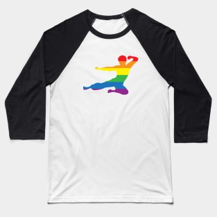 Kung Fu -  fly kick logo LGBT+ rainbow pride colours Baseball T-Shirt